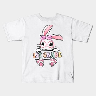 Vintage Happy Easter Bunny 1st Grade Teacher For Girls Kids Kids T-Shirt